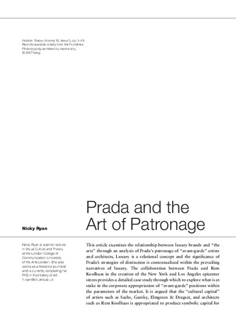 ‘Prada and the Art of Patronage’, Fashion Theory, 11 